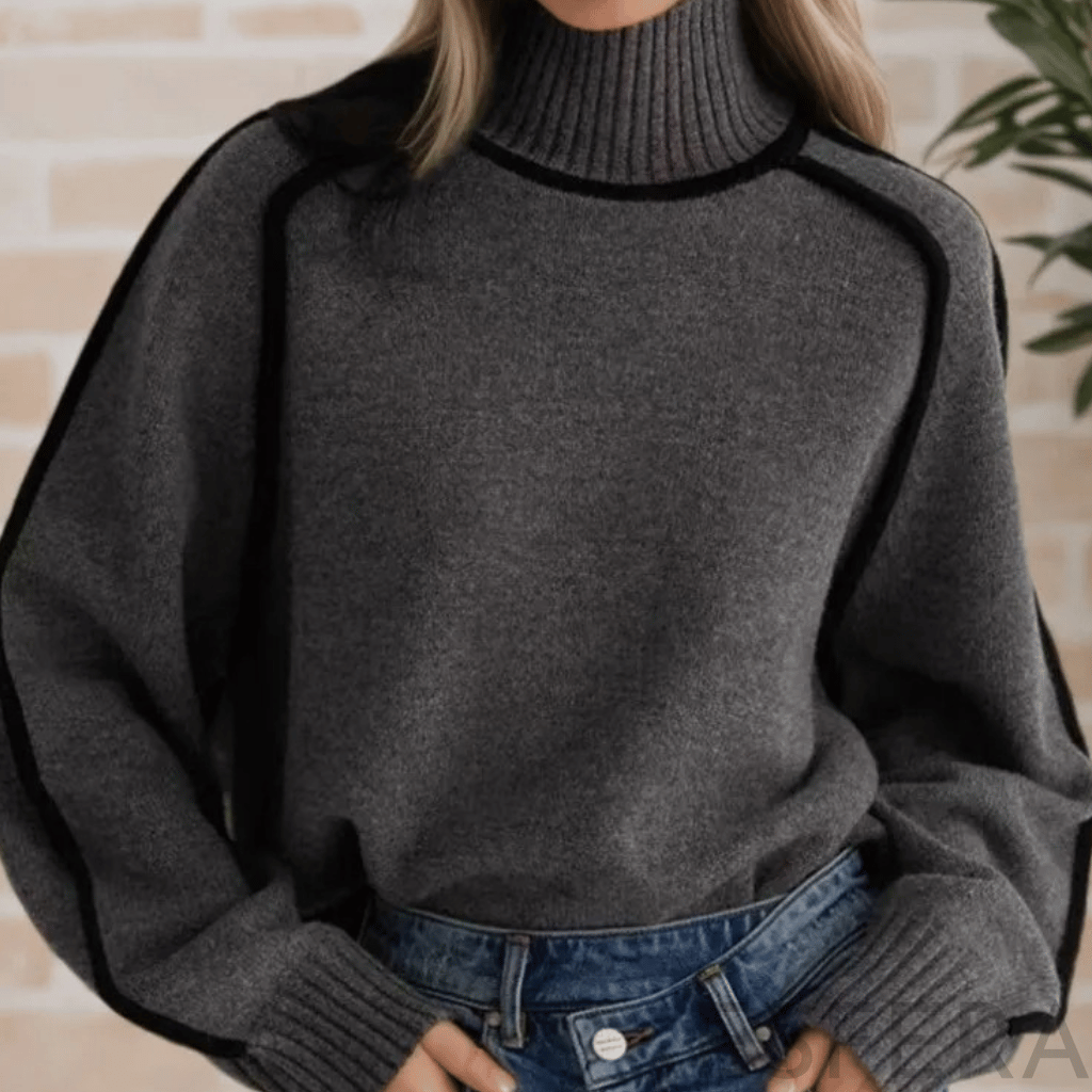 Camisola Mulher de Gola Alta com Corte Solto Cinzento Escuro