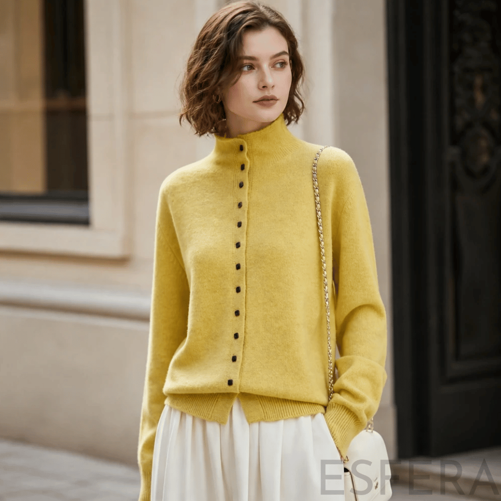 Cardigan Mulher de Lã Merino com Gola Alta Laranja