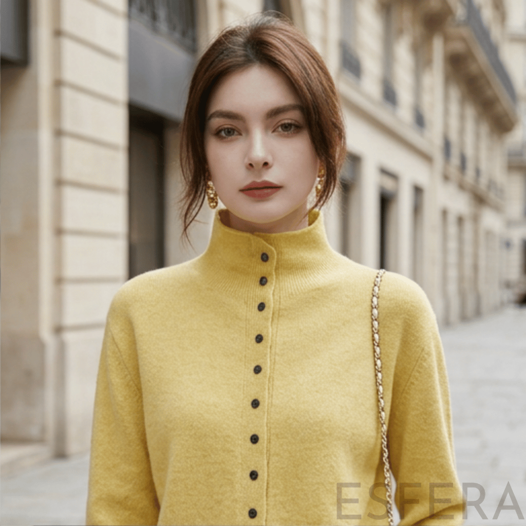 Cardigan Mulher de Lã Merino com Gola Alta Laranja