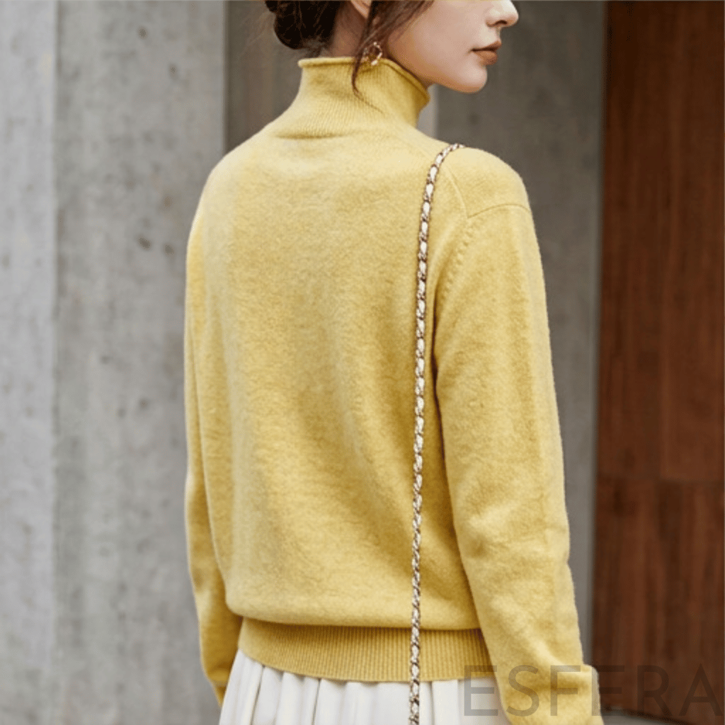 Cardigan Mulher de Lã Merino com Gola Alta Laranja