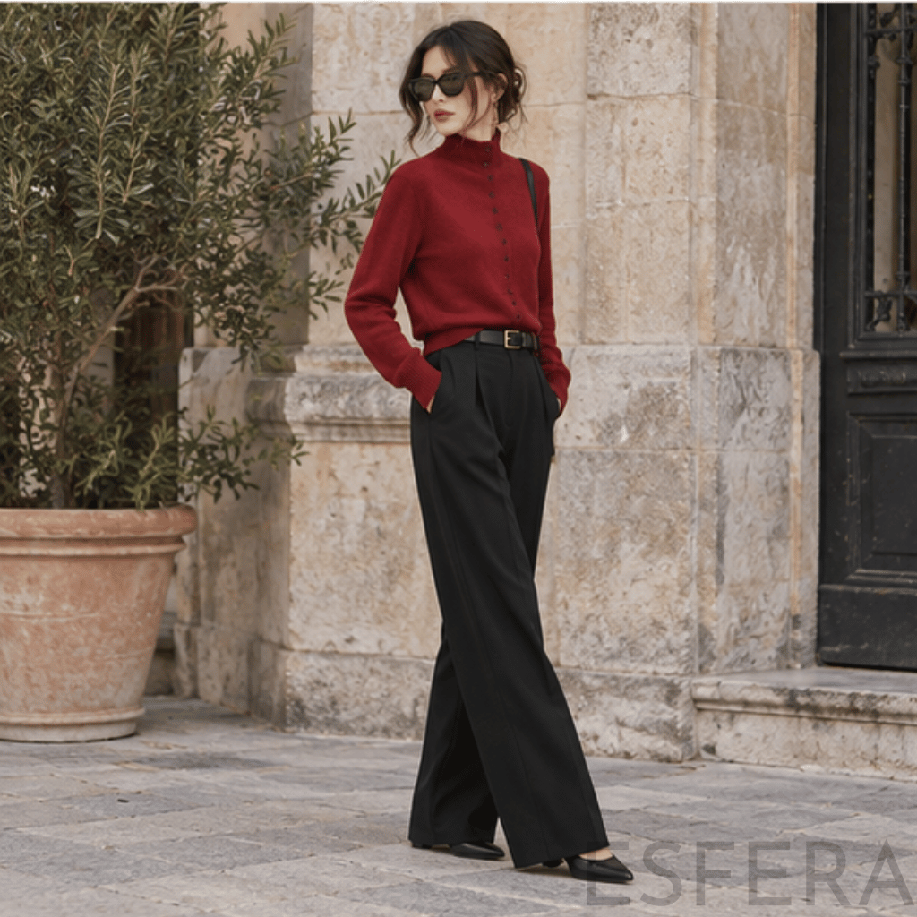 Cardigan Mulher de Lã Merino com Gola Alta Vermelho