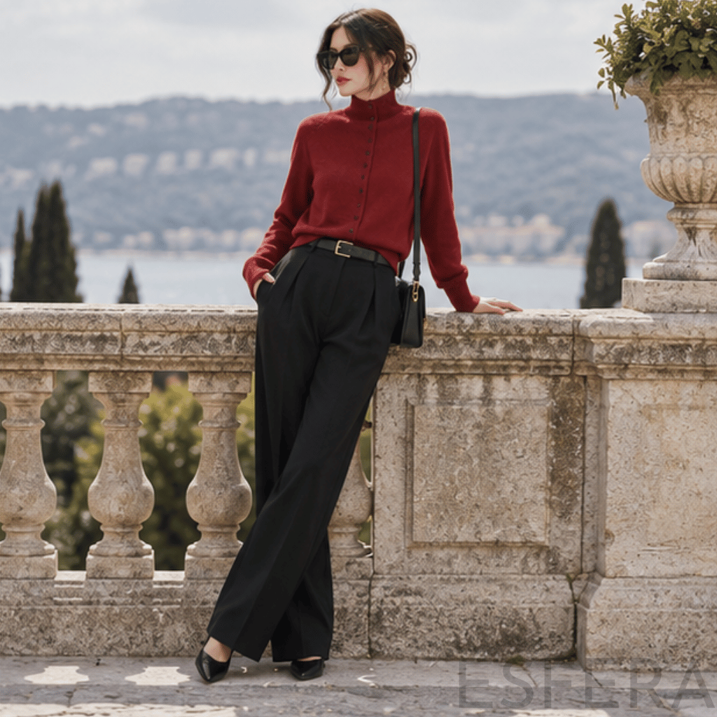 Cardigan Mulher de Lã Merino com Gola Alta Vermelho