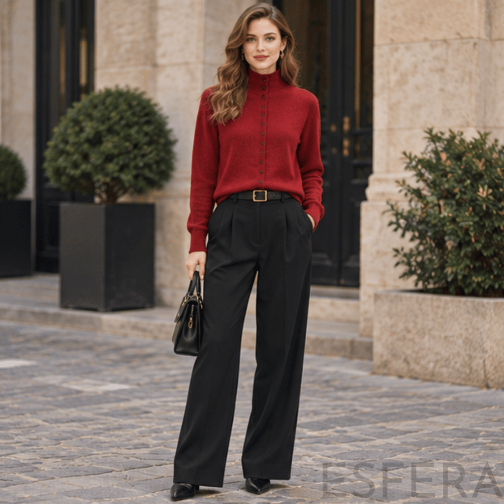 Cardigan Mulher de Lã Merino com Gola Alta Vermelho