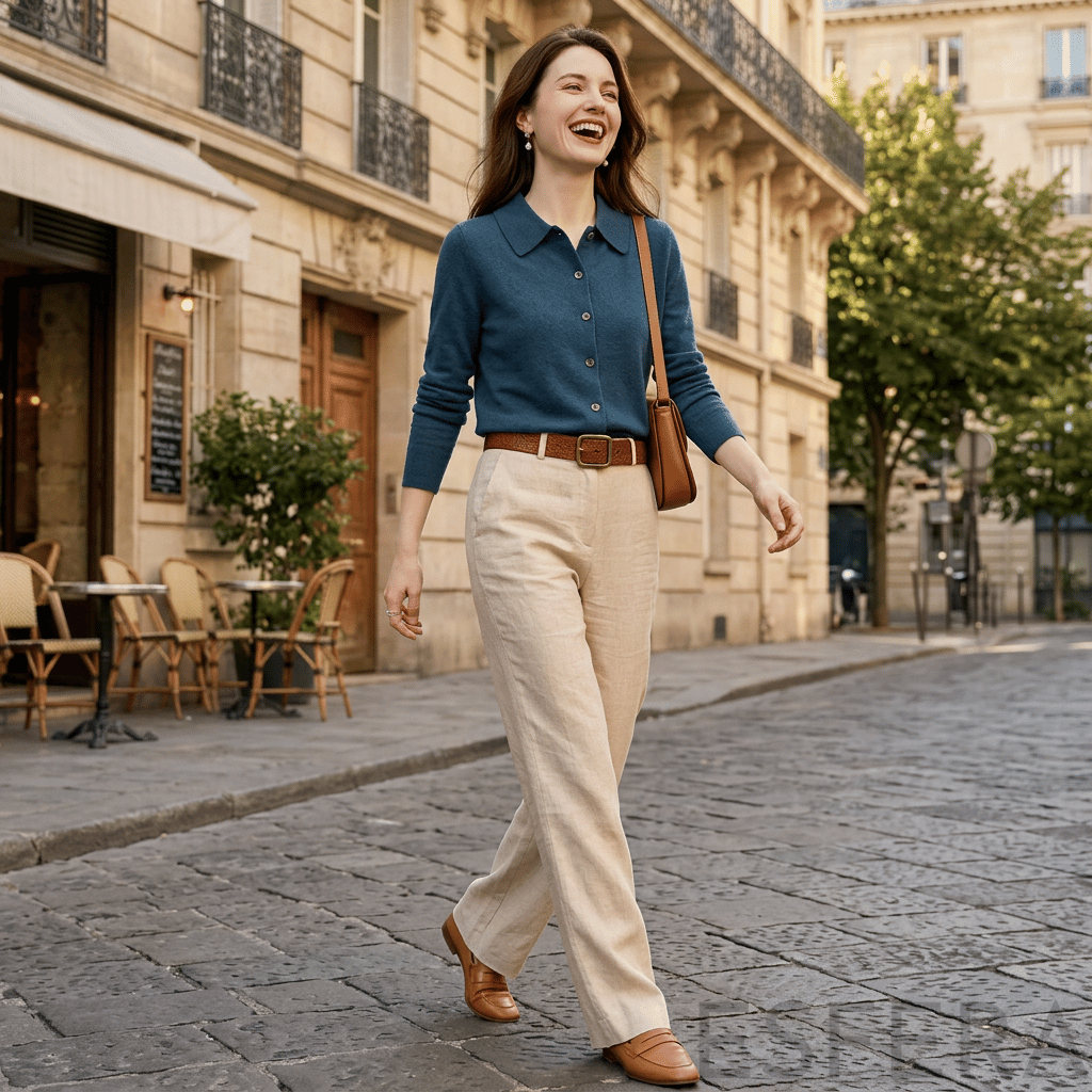 Cardigan Mulher de Malha com Gola Polo Azul