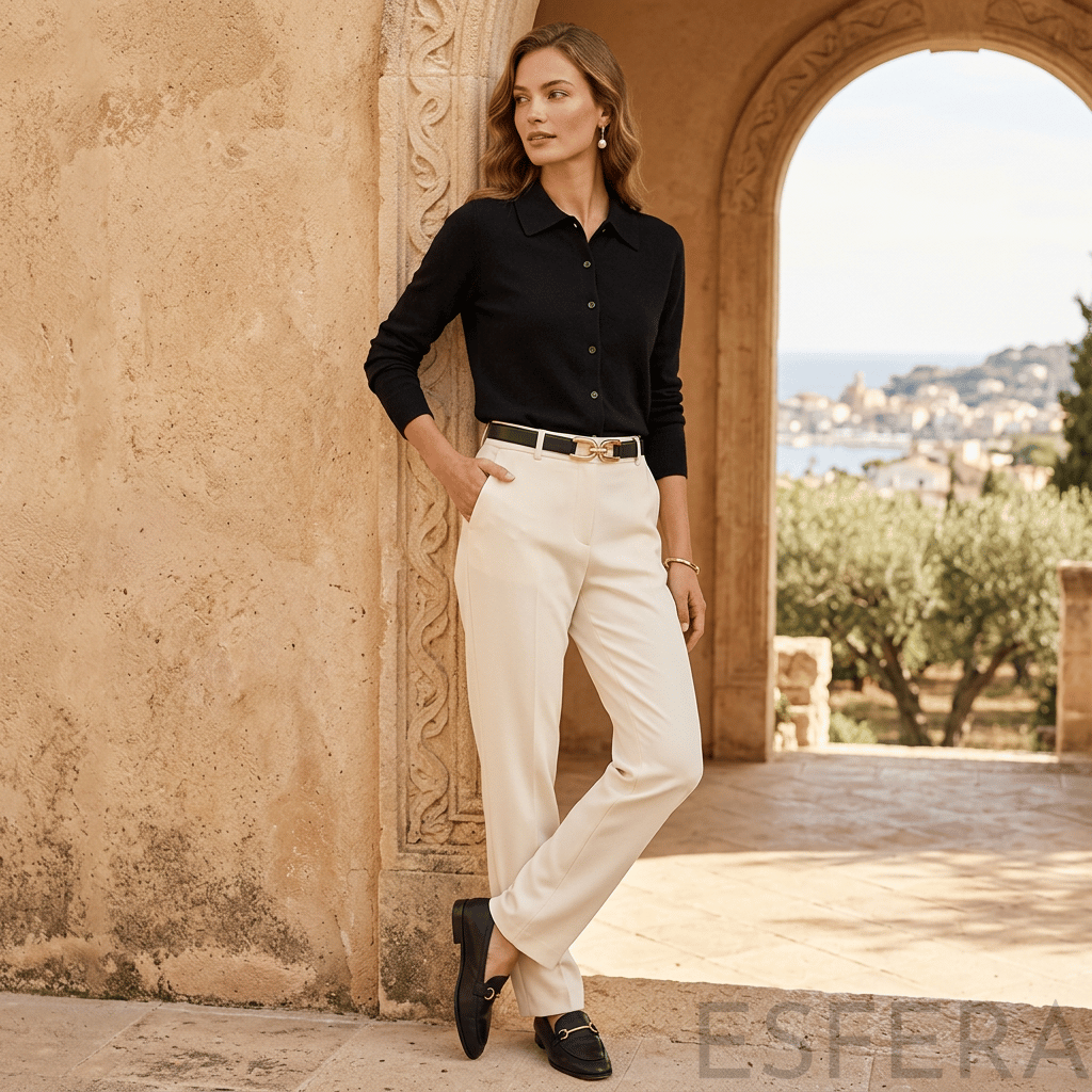 Cardigan Mulher de Malha com Gola Polo Preto