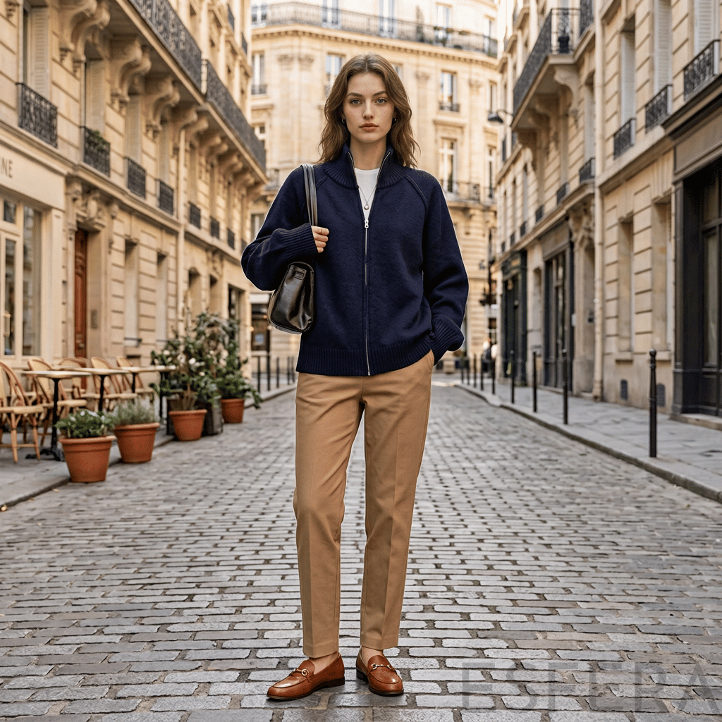 Cardigan Mulher de Tricô com Gola Alta e Zíper Azul