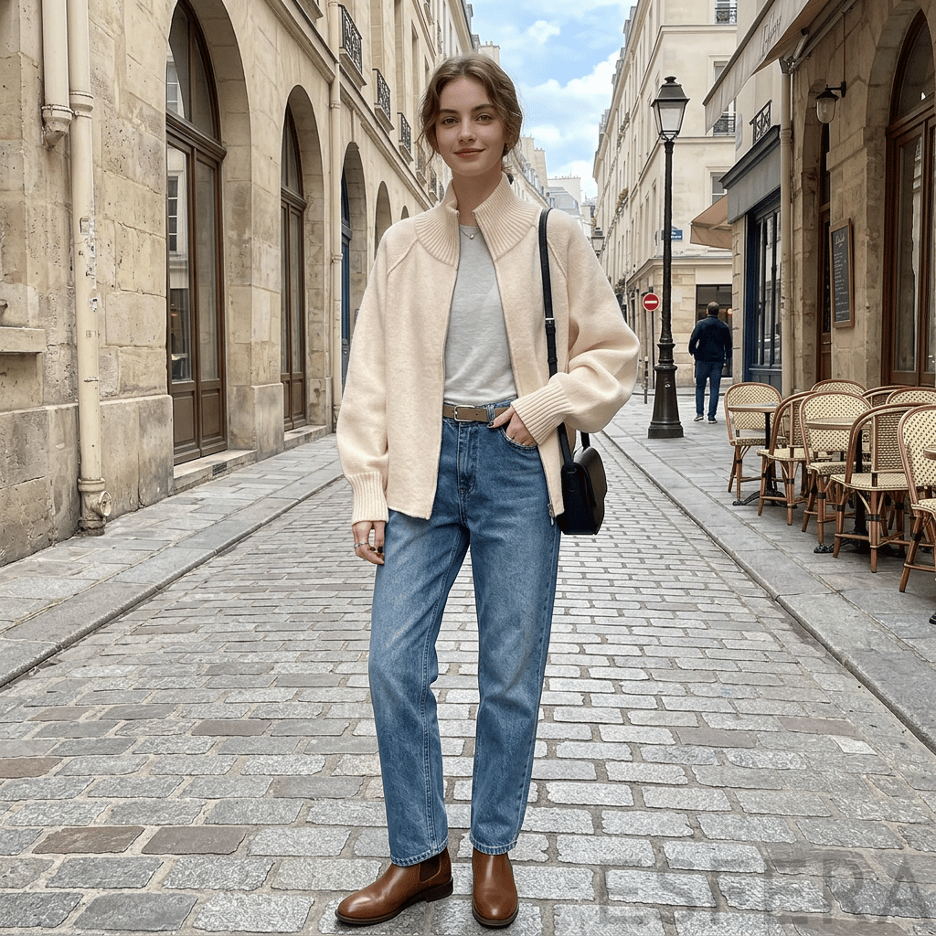 Cardigan Mulher de Tricô com Gola Alta e Zíper Bege