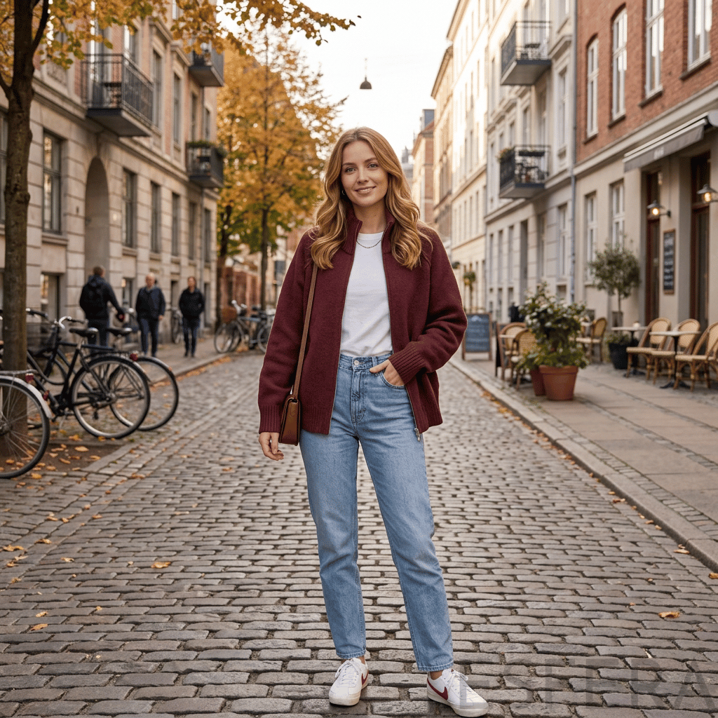 Cardigan Mulher de Tricô com Gola Alta e Zíper Vermelho