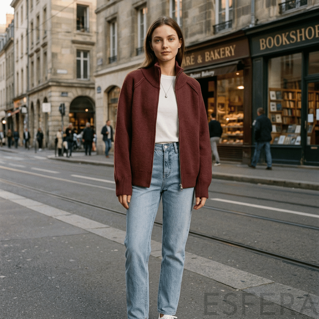 Cardigan Mulher de Tricô com Gola Alta e Zíper Vermelho