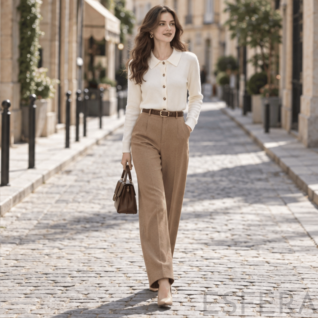 Cardigan Mulher de Malha com Gola Polo Branco