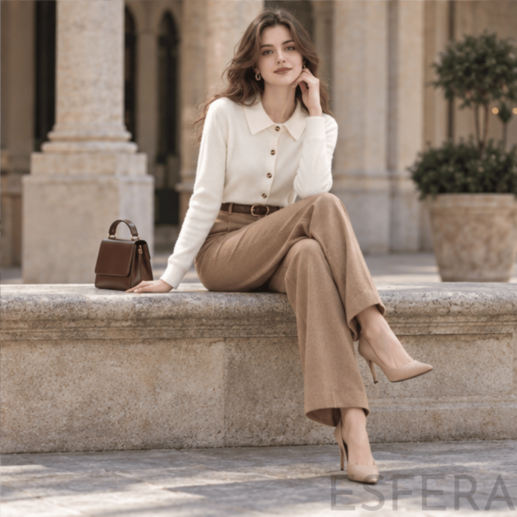 Cardigan Mulher de Malha com Gola Polo Branco