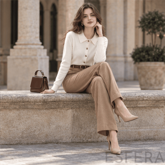 Cardigan Mulher de Malha com Gola Polo Branco