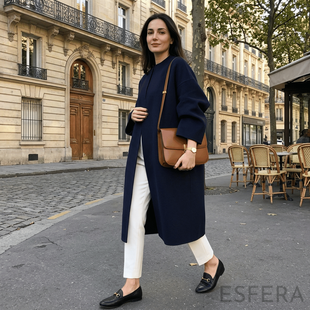 Casaco Mulher Sobretudo de Corte Solto Azul
