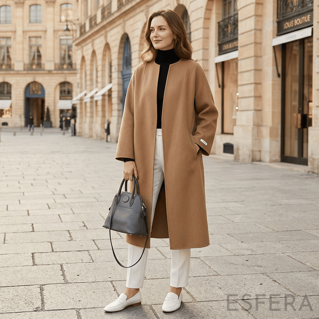 Casaco Mulher Sobretudo de Corte Solto Caqui