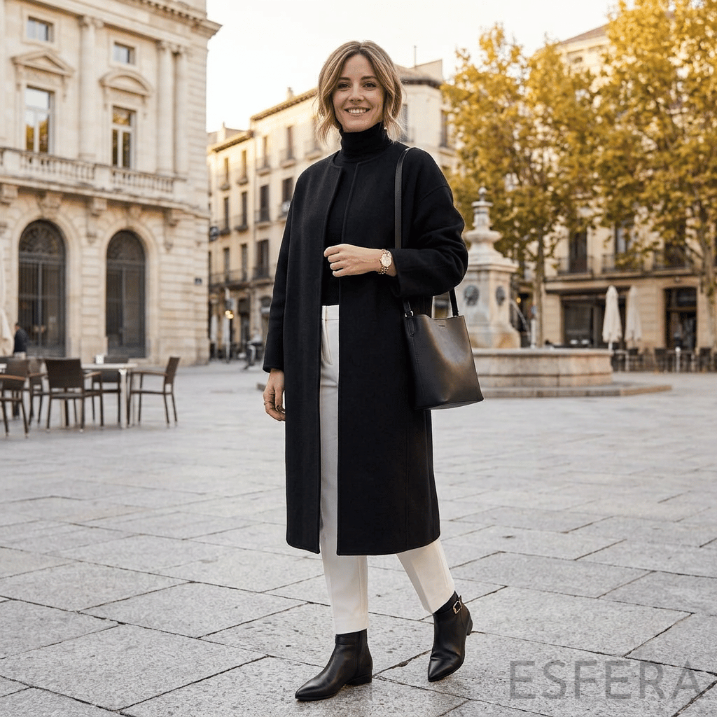 Casaco Mulher Sobretudo de Corte Solto Preto