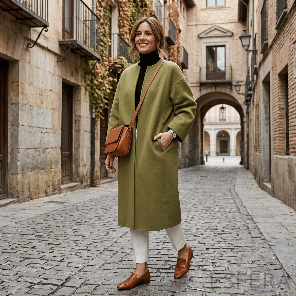 Casaco Mulher Sobretudo de Corte Solto Verde