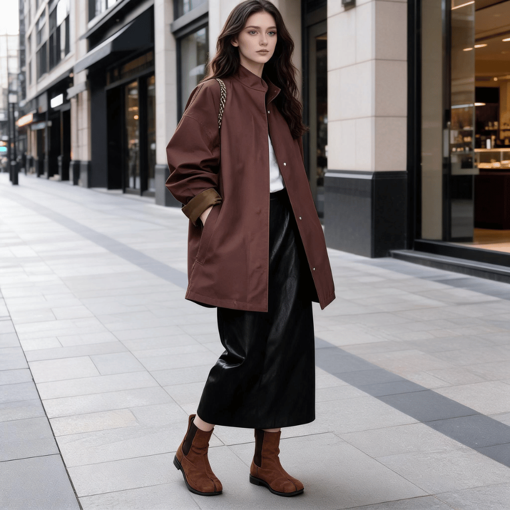 Trench Coat Mulher Oversized com Gola Alta e Lapela Castanho