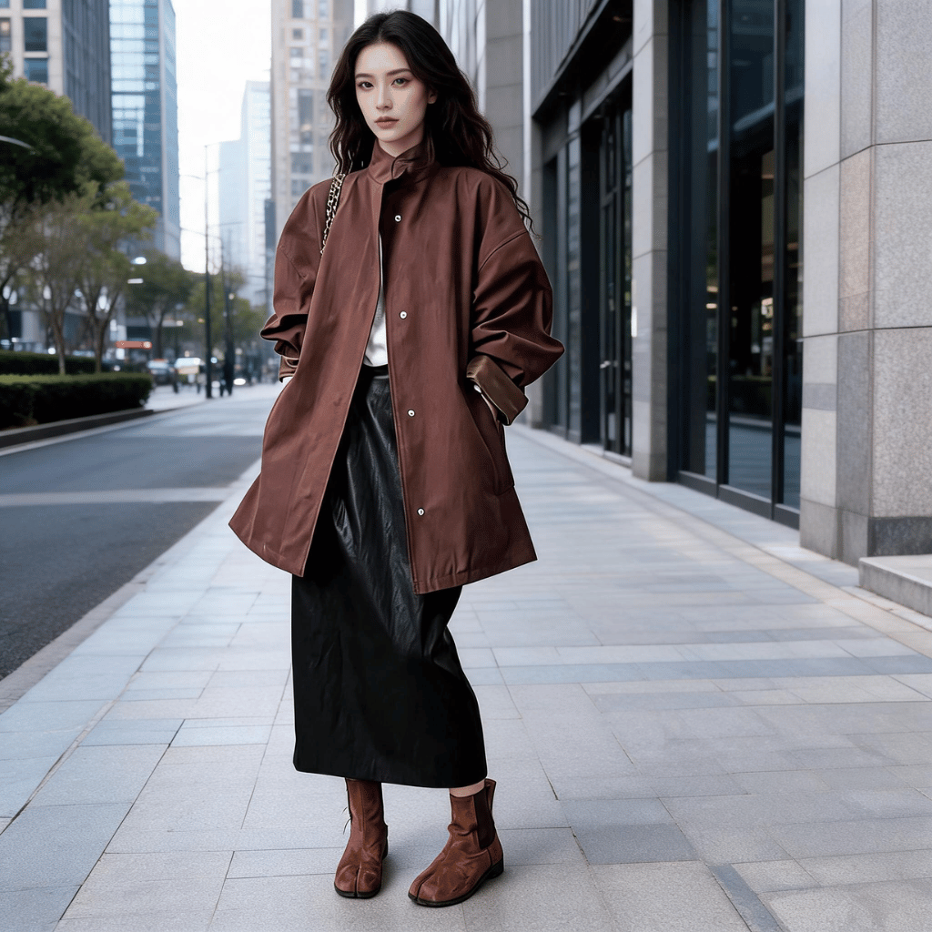 Trench Coat Mulher Oversized com Gola Alta e Lapela Castanho