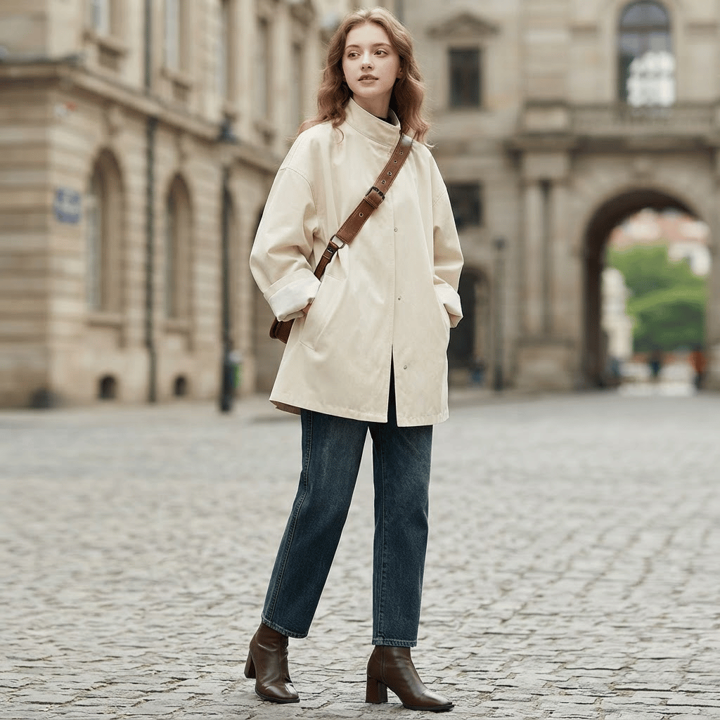Trench Coat Mulher Oversized com Gola Alta e Lapela Off White