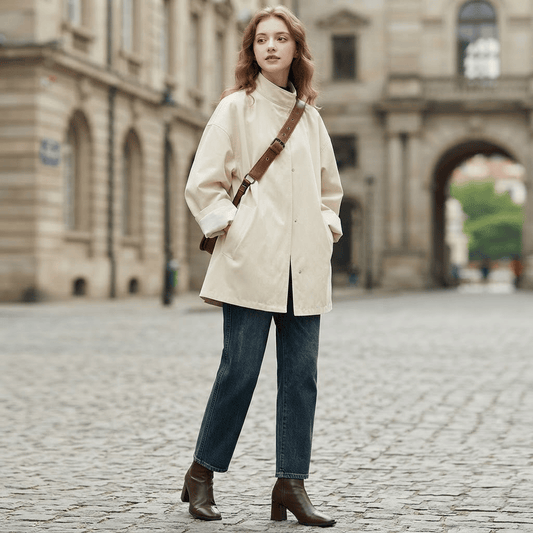 Trench Coat Mulher Oversized com Gola Alta e Lapela Off White
