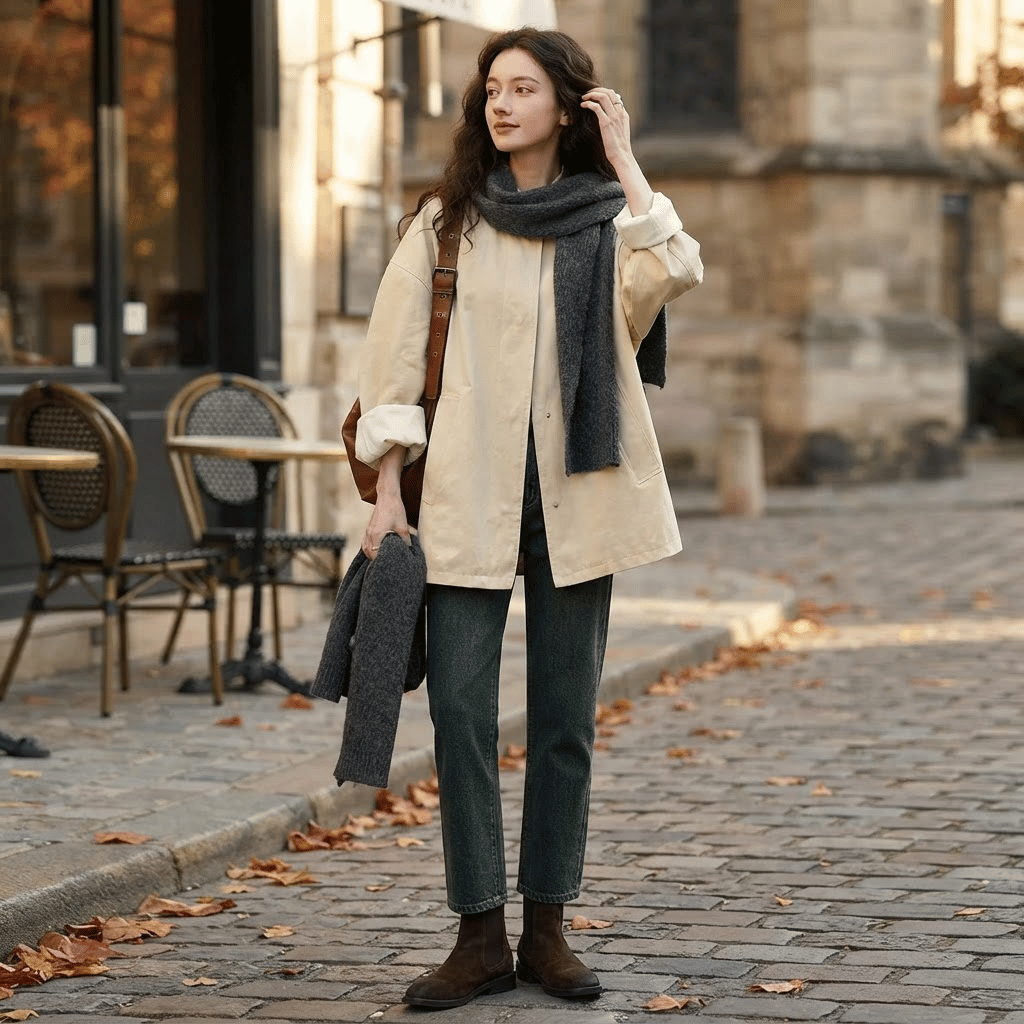 Trench Coat Mulher Oversized com Gola Alta e Lapela Off White