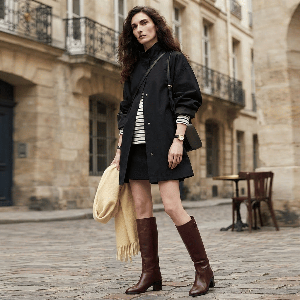 Trench Coat Mulher Oversized com Gola Alta e Lapela Preto