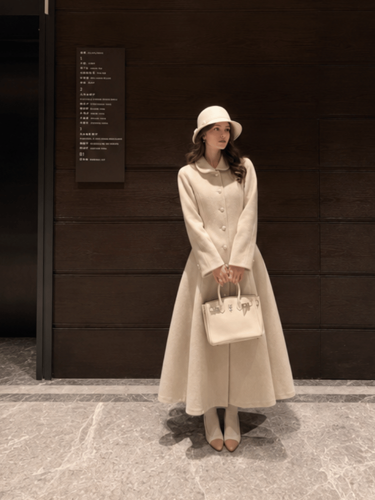 Casaco Sobretudo de Lã Mulher com Corte Evasé Off-white