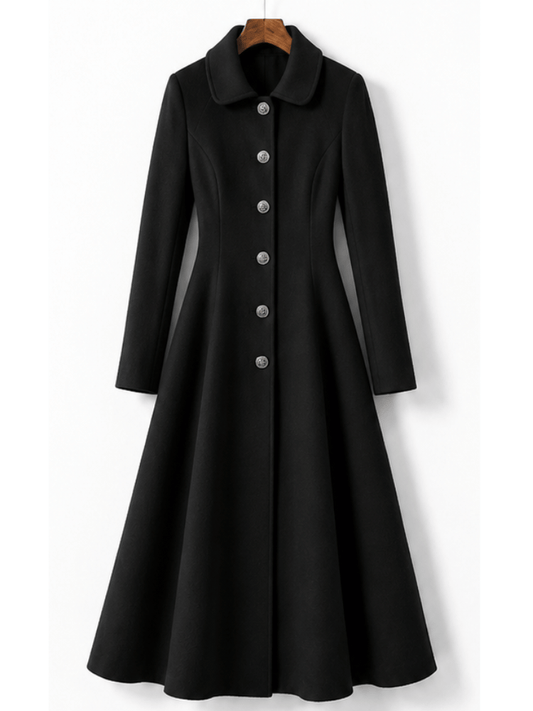 Women's Black Flared Wool Overcoat