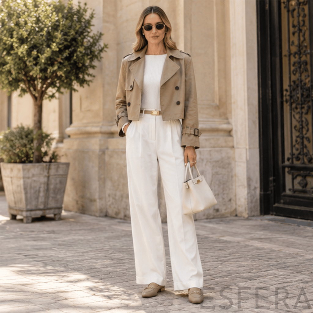 Casaco Trench Mulher Curto Trespassado Caqui