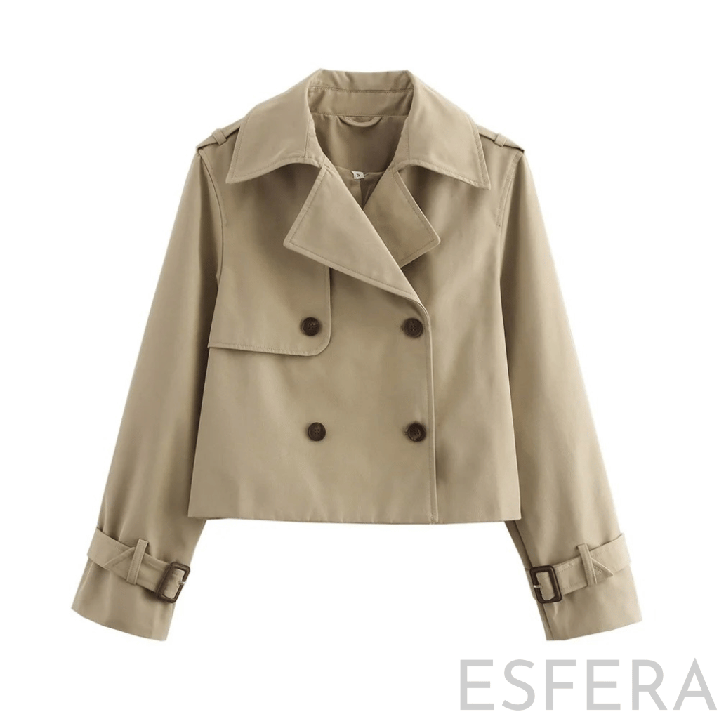 Casaco Trench Mulher Curto Trespassado Caqui