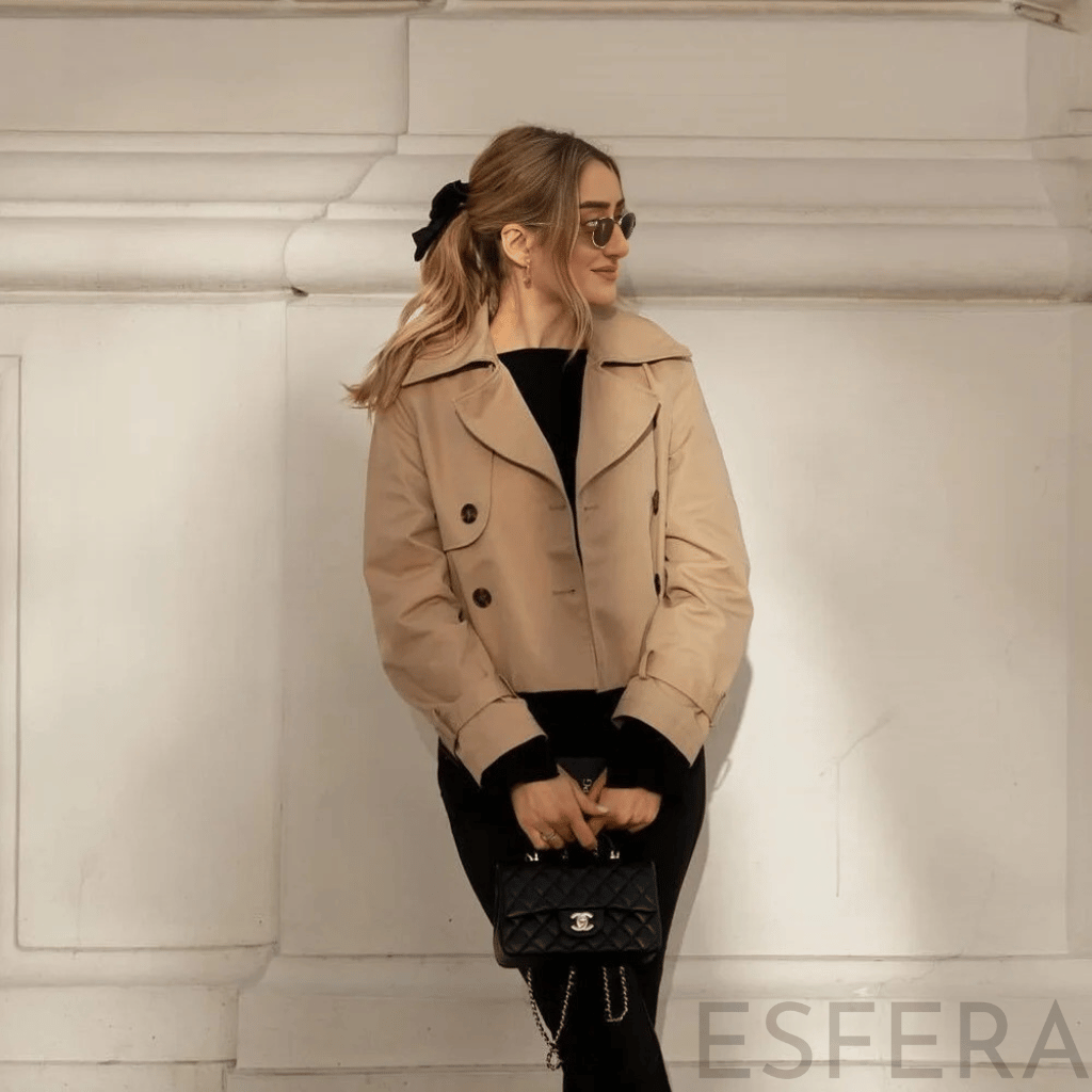 Casaco Trench Mulher Curto Trespassado Caqui