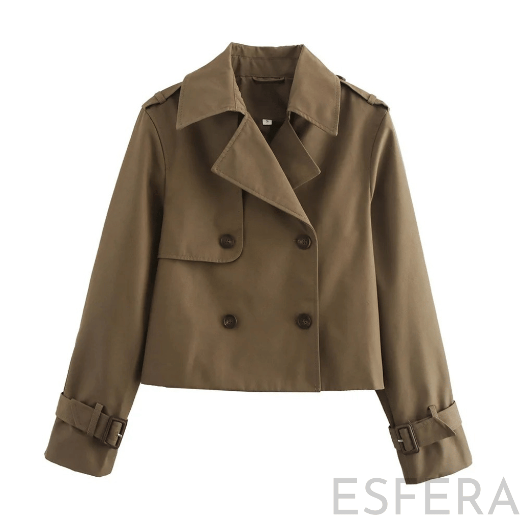 Casaco Trench Mulher Curto Trespassado Castanho
