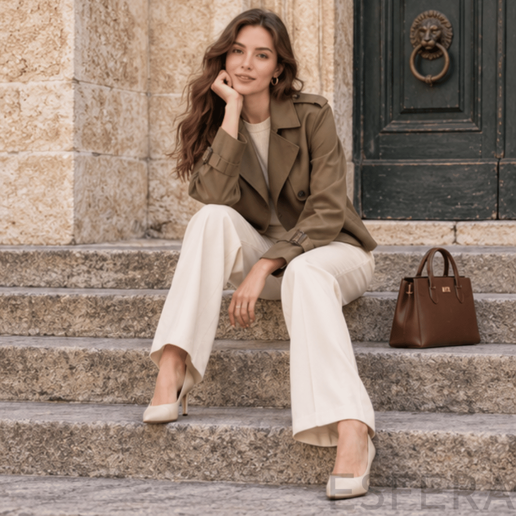Casaco Trench Mulher Curto Trespassado Castanho