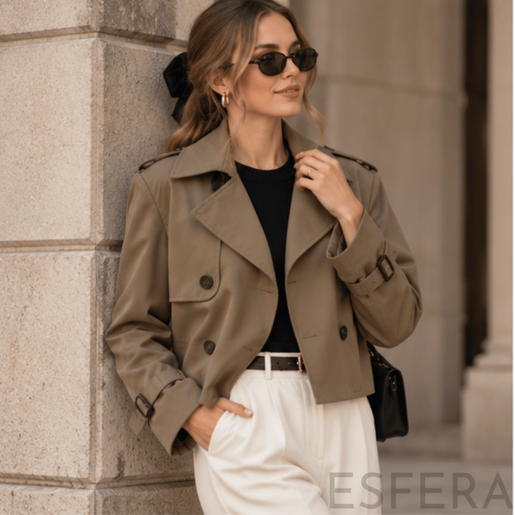 Casaco Trench Mulher Curto Trespassado Castanho