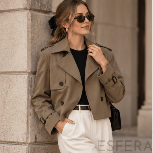 Casaco Trench Mulher Curto Trespassado Castanho