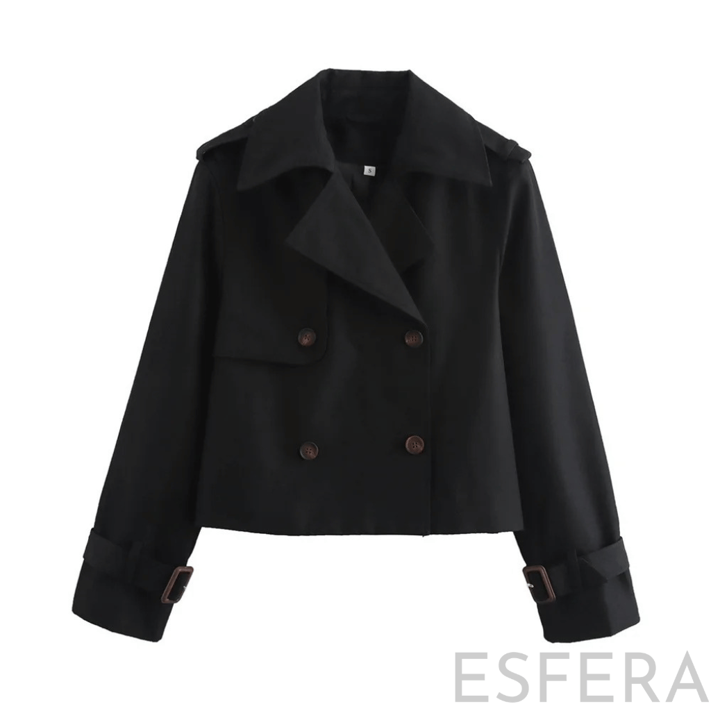Casaco Trench Mulher Curto Trespassado Preto