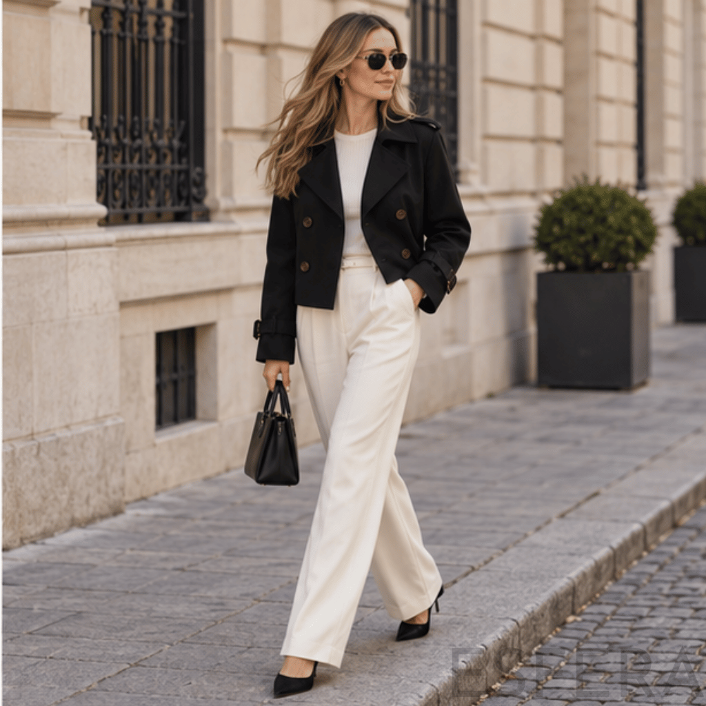 Casaco Trench Mulher Curto Trespassado Preto