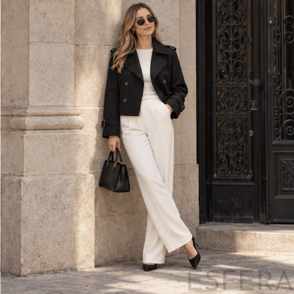 Casaco Trench Mulher Curto Trespassado Preto
