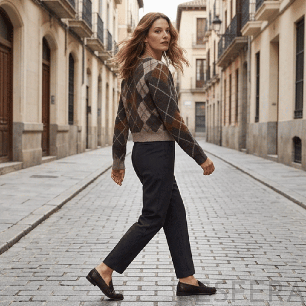 Cardigan Mulher de Malha com Padrão de Losangos