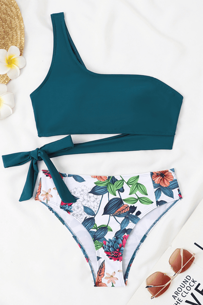 Evelisse | Padded One Shoulder Bikini Blue Floral