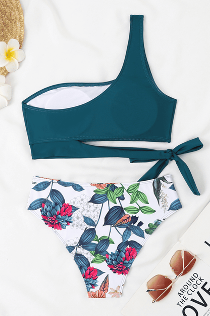 Evelisse | Padded One Shoulder Bikini Blue Floral