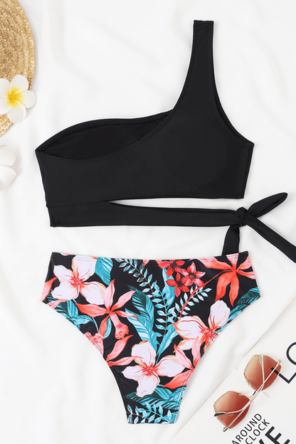 Evelisse | Biquíni Um Ombro Acolchoado Black Floral