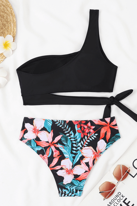 Evelisse | Biquíni Um Ombro Acolchoado Black Floral