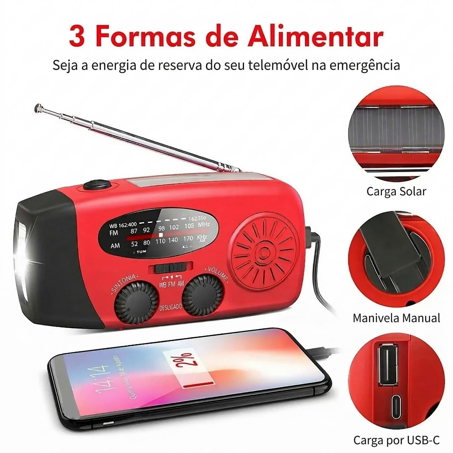 Rádio de emergência 5-em-1 com dínamo