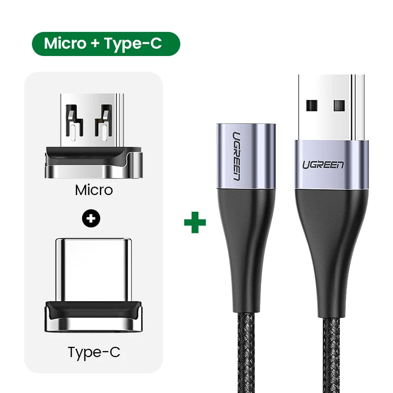 Cabo Magnético USB-C / Micro USB – 3A Carregamento Rápido