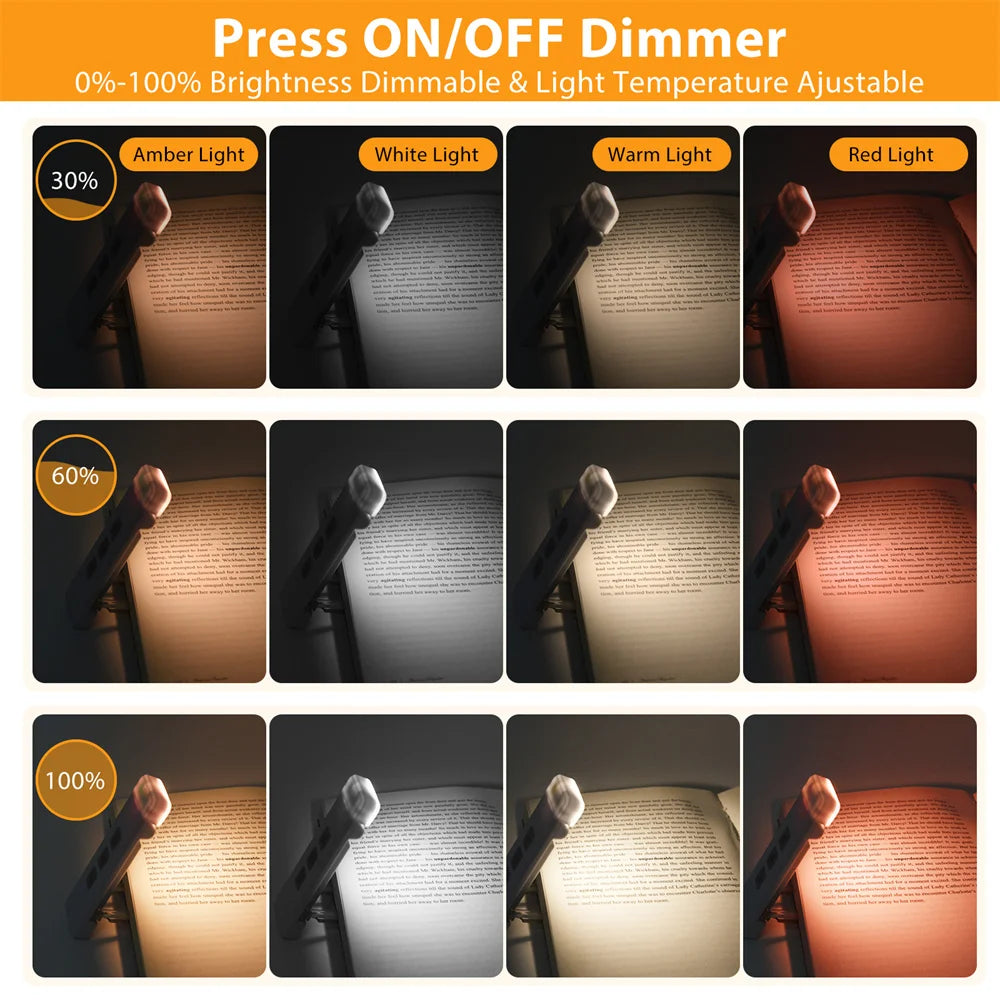 Luz de Leitura USB Recarrregável com Clipe e Temporizador – Book Light Compacta para Livros