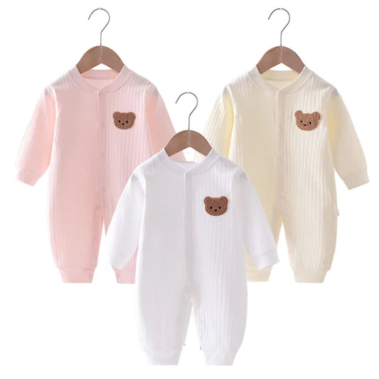 Pelele de bebé de otoño 2024, color liso, con estampado de oso, de algodón, para recién nacidos, ropa de una pieza para niños y niñas, pelele para bebés de 0 a 18 meses.