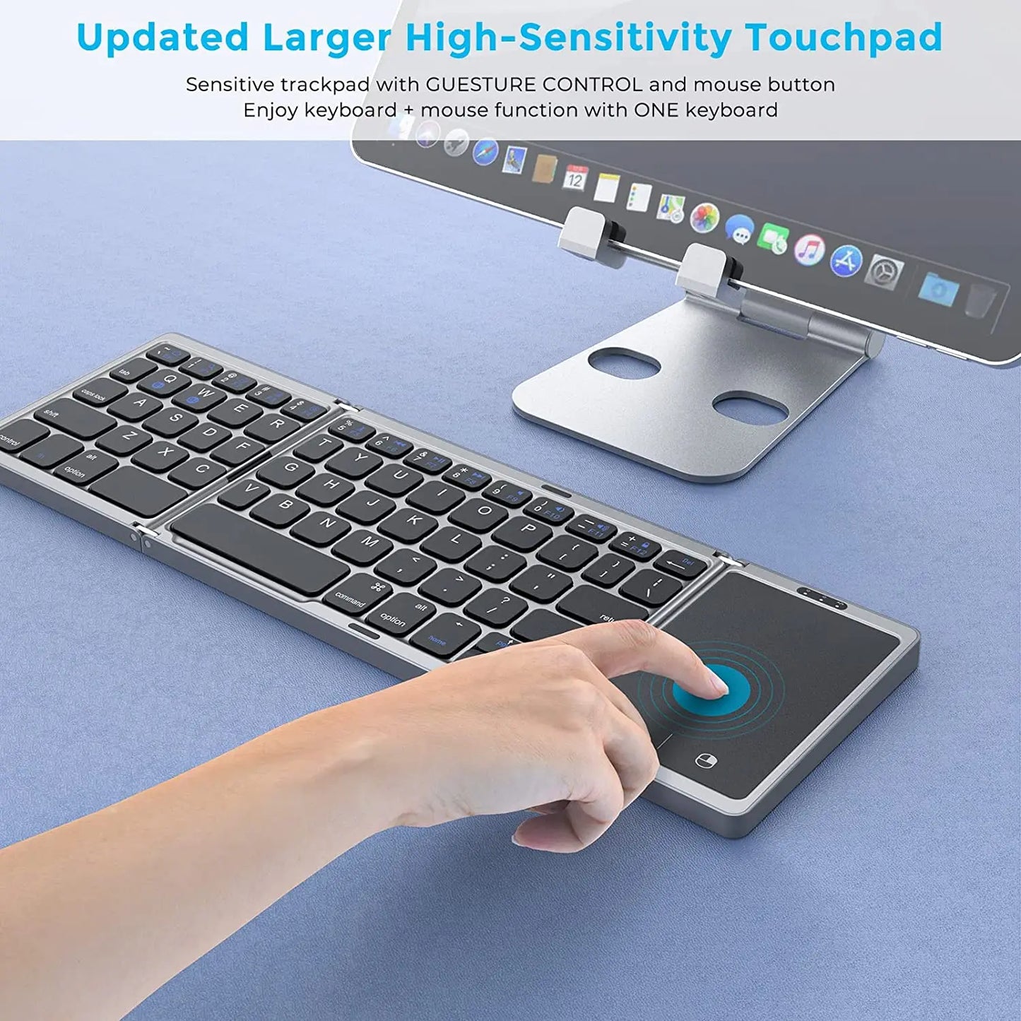 Teclado Dobrável Bluetooth com Grande Touchpad