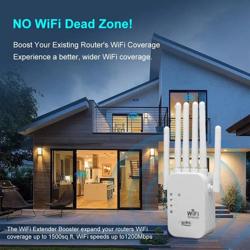 Repetidor Wi-Fi AC1200 – Extensor de Sinal 2.4G + 5G com 4 Antenas | 802.11ac
