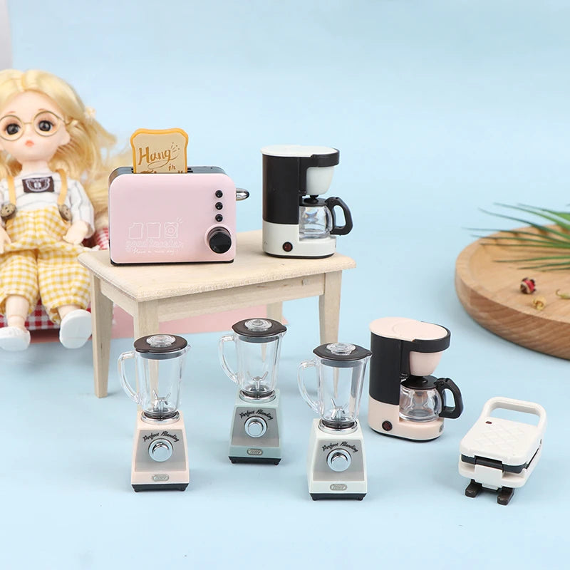 1:12 Dollhouse Miniature Bread Maker Machine Cup Set Coffee Machine Mixer Machine Model Kitchen Doll Electrical Appliance Toys